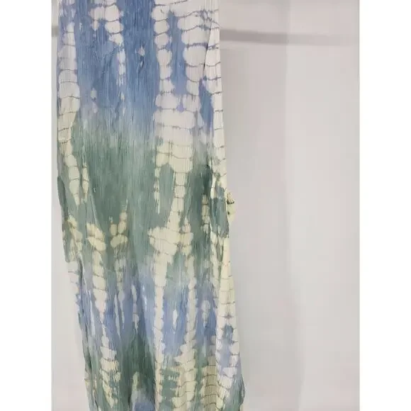 Kai Aloha Womens Sz L Swimsuit Coverup Dress Tie Dye Blue Green Guazy - Picture 2 of 5